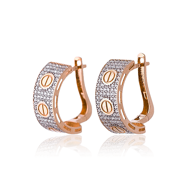 Сережки з жовтого золота з фіанітами 02963 детальне зображення ювелірного виробу