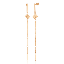 обзорное фото Длинные золотые серьги Кубик 030081 Золотые серьги пуссеты обзорное фото Длинные золотые серьги Кубик 030081  Золотые серьги пуссеты