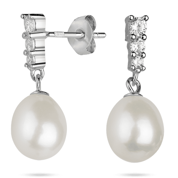 Женские серьги - пусеты в серебре с жемчугом и фианитами 925 пробы 039625 детальное изображение ювелирного изделия Серебряные серьги с камнями