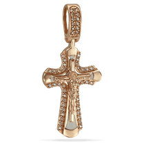 обзорное фото Золотой крестик с фианитами Распятие 031570 Золотые подвески обзорное фото Золотой крестик с фианитами Распятие 031570  Золотые подвески