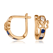 обзорное фото Золотые серьги Бабочки с фианитом 025447  Серьги с камнями