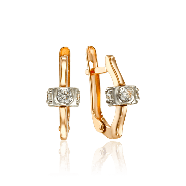 Сережки золотые с тремя фианитами 033488 детальное изображение ювелирного изделия Золотые серьги Сережки золотые с тремя фианитами 033488 детальное изображение ювелирного изделия Золотые серьги