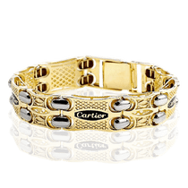 обзорное фото Эксклюзивный мужской браслет из желтого и белого золота 036827 Золотые браслеты обзорное фото Эксклюзивный мужской браслет из желтого и белого золота 036827  Золотые браслеты