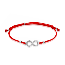 обзорное фото Красная шамбала Бесконечность с серебром и фианитами 026146  Серебряные женские браслеты