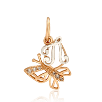 обзорное фото Золотой кулон Бабочка с буквой П с фианитами 033679  Подвески буквы из золота