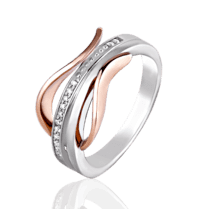 обзорное фото Золотое кольцо дорожка из белого и красного золота с бриллиантами 025363  Дорогие золотые кольца