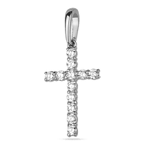 обзорное фото Нежный декоративный крестик с фианитами в белом золоте 039502 Золотые кулоны с фианитом обзорное фото Нежный декоративный крестик с фианитами в белом золоте 039502  Золотые кулоны с фианитом