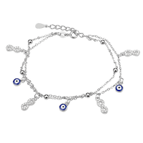обзорное фото Серебряный браслет оберег Око Фатимы и бесконечность с эмалью и фианитами 039755 Серебряные женские браслеты обзорное фото Серебряный браслет оберег Око Фатимы и бесконечность с эмалью и фианитами 039755  Серебряные женские браслеты