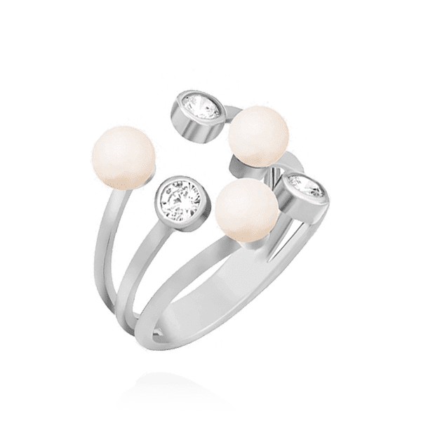 Кольцо из серебра с фианитами и жемчугом 035680 детальное изображение ювелирного изделия Серебряные кольца Кольцо из серебра с фианитами и жемчугом 035680 детальное изображение ювелирного изделия Серебряные кольца