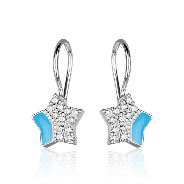 Серебряные серьги детские французский замок в форме звёздочек с голубой эмалью 925 пробы 037613 детальное изображение ювелирного изделия Детские серебряные серьги 