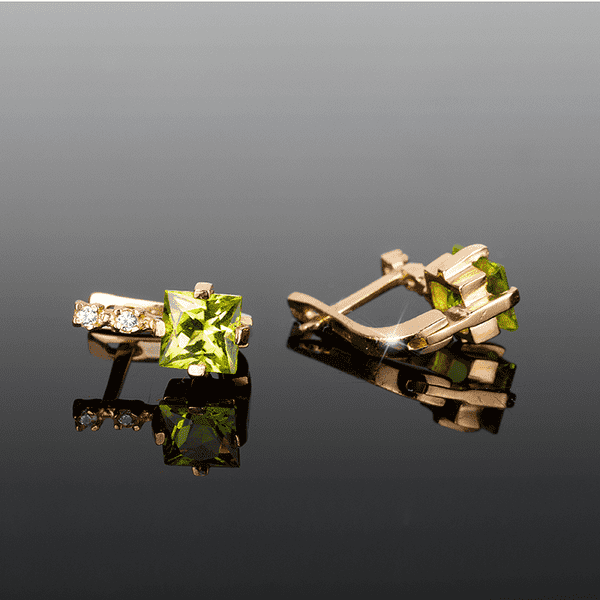 серьги с хризолитом в красном золоте серьги с хризолитом в красном золоте