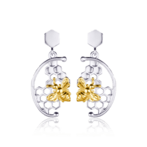 обзорное фото Серебряные серьги с позолотой Пчелы и Соты 031160  Серьги с позолотой