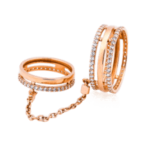 обзорное фото Модное золотое фаланговое кольцо с цепочкой 032687  Золотые кольца