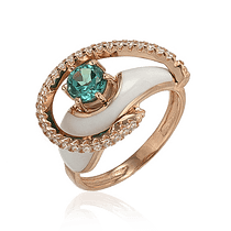 обзорное фото Золотое кольцо с кварцем, эмалью и фианитами 028574 Золотые кольца с кварцем обзорное фото Золотое кольцо с кварцем, эмалью и фианитами 028574  Золотые кольца с кварцем