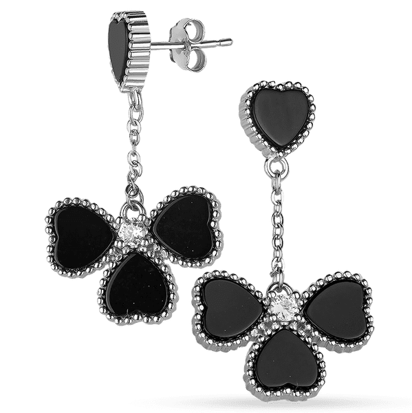 Серебряные серьги с ониксом Клевер 038351 детальное изображение ювелирного изделия Серебряные серьги с камнями
