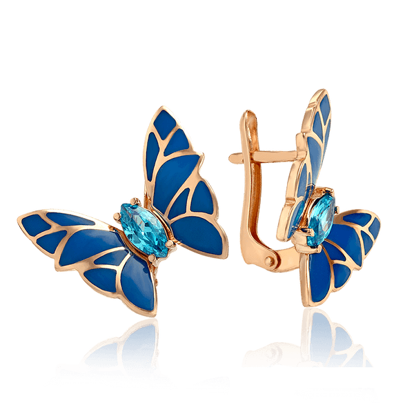 Серьги золотые Синяя Бабочка с эмалью и фианитами 033666 детальное изображение ювелирного изделия Золотые серьги Серьги золотые Синяя Бабочка с эмалью и фианитами 033666 детальное изображение ювелирного изделия Золотые серьги
