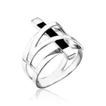обзорное фото Серебряное кольцо с каучуковой вставкой 034821  Серебряные кольца