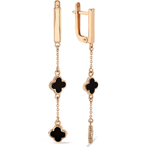 обзорное фото Золотые серьги с подвесками Клевер 038609 Золотые серьги с эмалью обзорное фото Золотые серьги с подвесками Клевер 038609  Золотые серьги с эмалью