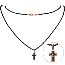 обзорное фото Колье с агатом и золотым крестиком 031744 Золотые колье с камнями обзорное фото Колье с агатом и золотым крестиком 031744  Золотые колье с камнями