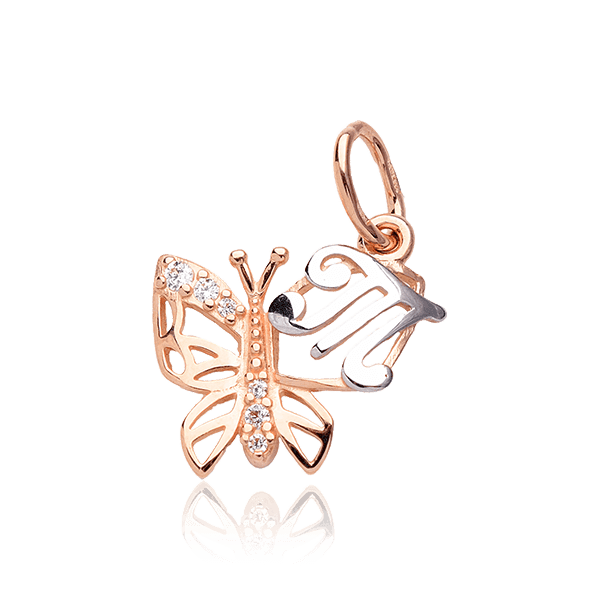 Золотой кулон Бабочка и буква Т 029588 детальное изображение ювелирного изделия Подвески буквы из золота Золотой кулон Бабочка и буква Т 029588 детальное изображение ювелирного изделия Подвески буквы из золота