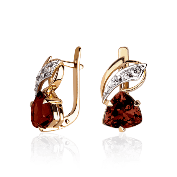 Жіночі сережки золоті з гранатом і фіанітами Рікарда 033497 детальне зображення ювелірного виробу
