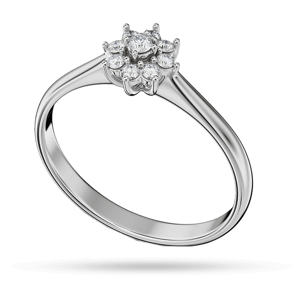 Изящное кольцо в белом золоте украшеное композицией бриллиантов в форме цветка Изящное кольцо в белом золоте украшеное композицией бриллиантов в форме цветка