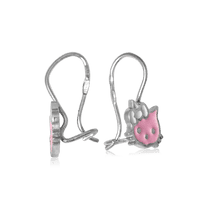 обзорное фото Серебряные серьги Китти с розовой эмалью 024204 Серебряные серьги с камнями обзорное фото Серебряные серьги Китти с розовой эмалью 024204  Серебряные серьги с камнями
