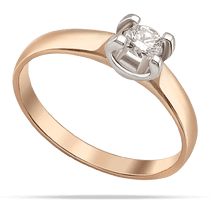 обзорное фото Золотое кольцо с большим бриллиантом круглой огранки в оригинальной закрепке из белого золота 040443  Золотые кольца с бриллиантами