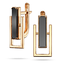 обзорное фото Золотые серьги с черным агатом в центре в форме вертикального прямоугольника в гладкой оправе 040323 Золотые серьги с агатом обзорное фото Золотые серьги с черным агатом в центре в форме вертикального прямоугольника в гладкой оправе 040323  Золотые серьги с агатом