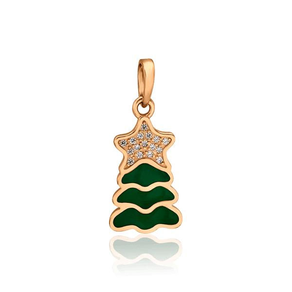 Золотой кулон с эмалью Новогодняя Елка 034221 детальное изображение ювелирного изделия Золотые подвески