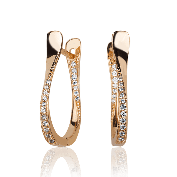 Серьги из красного золота с фианитами 031510 детальное изображение ювелирного изделия Золотые серьги с фианитом