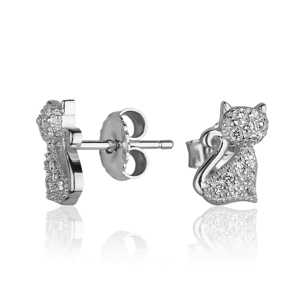 Серебряные серьги-гвоздики Котик с фианитами 027342 детальное изображение ювелирного изделия Серебряные серьги с камнями Серебряные серьги-гвоздики Котик с фианитами 027342 детальное изображение ювелирного изделия Серебряные серьги с камнями