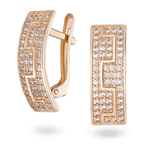 обзорное фото Золотые изогнутые серьги с россыпью фианитов на английской застежке 028948  Золотые серьги с фианитом