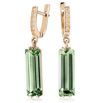 обзорное фото Серьги с зеленым аметистом 023409 Золотые серьги с аметистом обзорное фото Серьги с зеленым аметистом 023409  Золотые серьги с аметистом