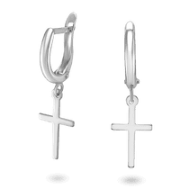 обзорное фото Серьги из белого золота с подвесным крестиком на английской застежке без вставок 040751  Золотые серьги без вставок