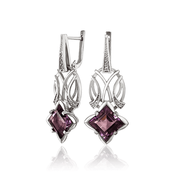 Вечерние серьги из белого золота с аметистом и фианитами 036094 детальное изображение ювелирного изделия Золотые серьги