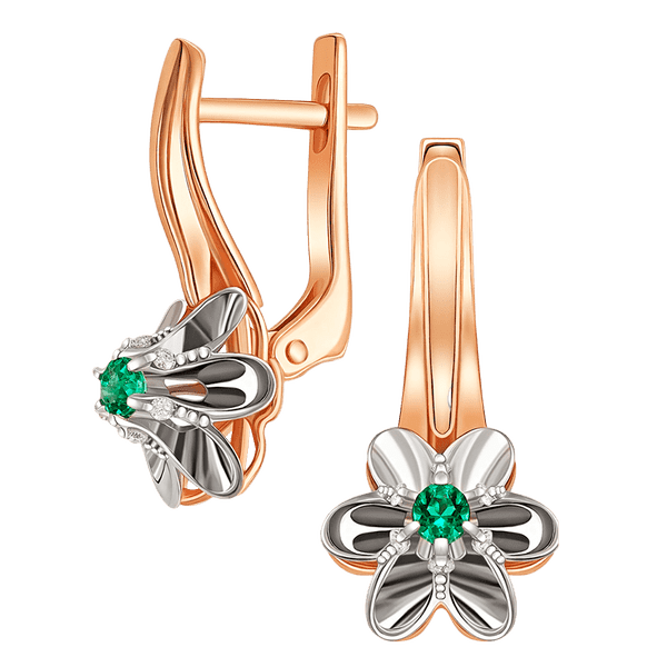 Классические золотые серьги на английском замке, с изумрудом и бриллиантами 040032 детальное изображение ювелирного изделия Золотые серьги с бриллиантами Классические золотые серьги на английском замке, с изумрудом и бриллиантами 040032 детальное изображение ювелирного изделия Золотые серьги с бриллиантами