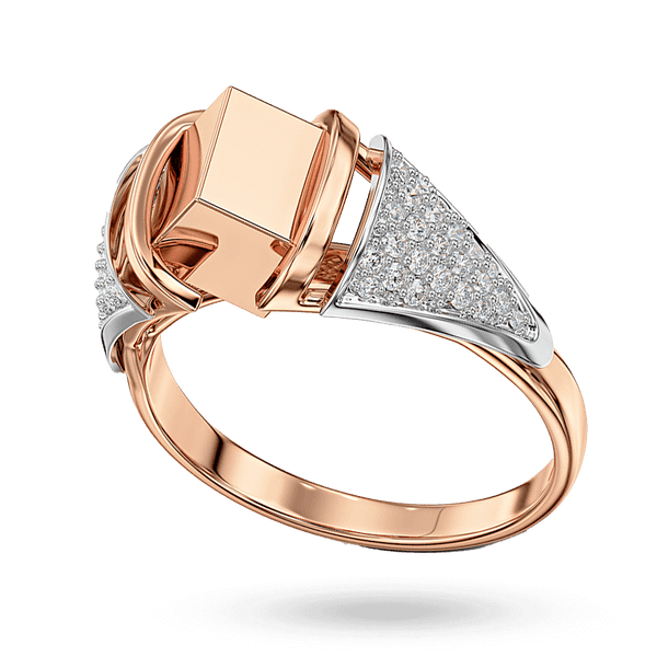 Розкішна каблучка у комбінованому золоті CUBE з розсипом сяючих фіанітів Розкішна каблучка у комбінованому золоті CUBE з розсипом сяючих фіанітів