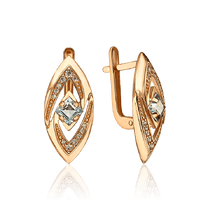обзорное фото Женские золотые серьги классические с топазом и фианитами 036093  Золотые серьги