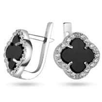 обзорное фото Серебряные серьги с ониксом "Клевер" 038100  Серебряные серьги с камнями