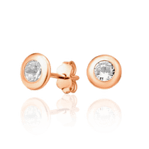 обзорное фото Сережки гвоздики с фианитом в золоте 034235  Золотые серьги