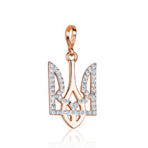 обзорное фото Позолоченный кулон "Трезубец" с фианитами 024792  Украинская символика из золота и серебра
