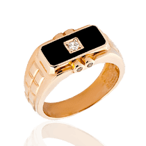 обзорное фото Золотой мужской перстень с камнем и черной эмалью 032260 Золотые печатки и кольца для мужчин обзорное фото Золотой мужской перстень с камнем и черной эмалью 032260  Золотые печатки и кольца для мужчин