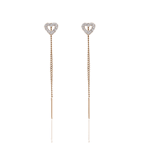 обзорное фото Золотые серьги цепочки с фианитами Сердечки 028465 Золотые серьги цепочки обзорное фото Золотые серьги цепочки с фианитами Сердечки 028465  Золотые серьги цепочки