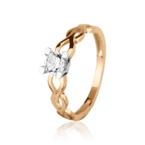 обзорное фото Кольцо в красно-белом золоте с фианитом 027499  Золотые кольца для помолвки с цирконием