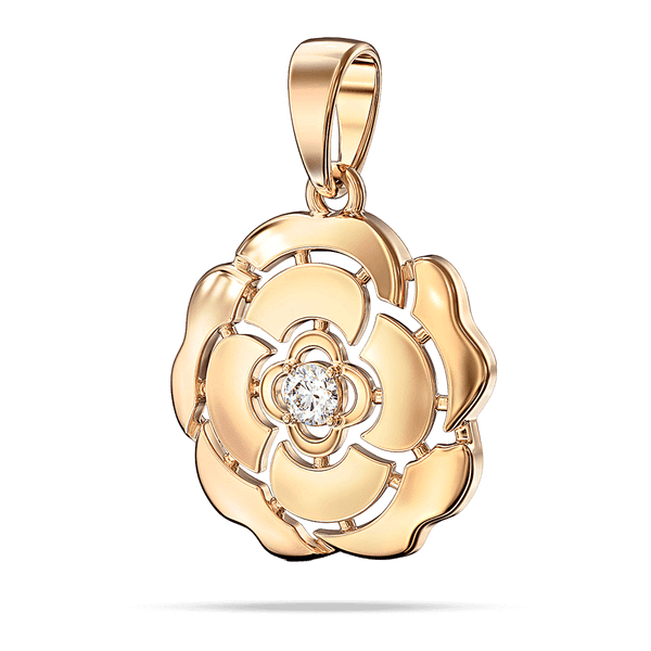 Золота підвіска Пелюстки троянди з великим камінчиком фіаніт  Золота підвіска Пелюстки троянди з великим камінчиком фіаніт
