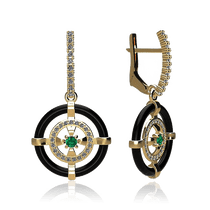 оглядове фото Золоті сережки з агатом і фіанітами 029042 оглядове фото Золоті сережки з агатом і фіанітами 029042