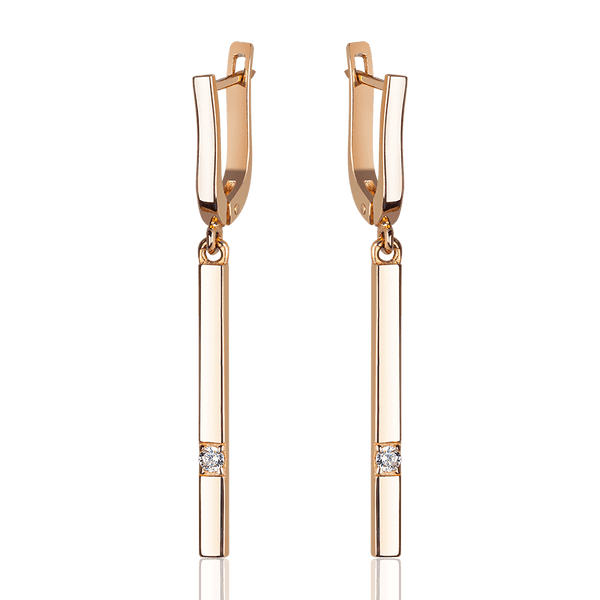 Золотые серьги подвески с палочкой и фианитом 034246 детальное изображение ювелирного изделия Золотые серьги Золотые серьги подвески с палочкой и фианитом 034246 детальное изображение ювелирного изделия Золотые серьги