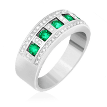 обзорное фото Серебряное кольцо в стиле "Damiani" с зелеными фианитами 024697 Серебряные кольца с фианитом обзорное фото Серебряное кольцо в стиле "Damiani" с зелеными фианитами 024697  Серебряные кольца с фианитом