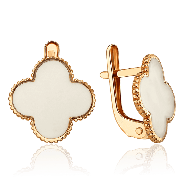 Золотые серьги Клевер с белой эмалью 036147 детальное изображение ювелирного изделия Золотые серьги Золотые серьги Клевер с белой эмалью 036147 детальное изображение ювелирного изделия Золотые серьги